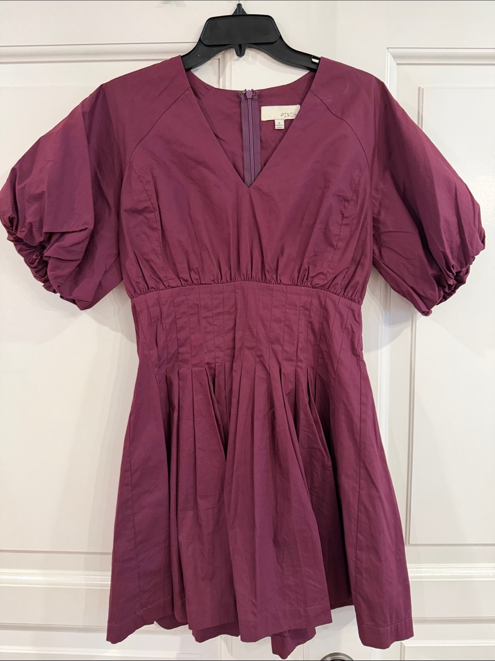 Pinch Wine Puff-Sleeve Mini Dress